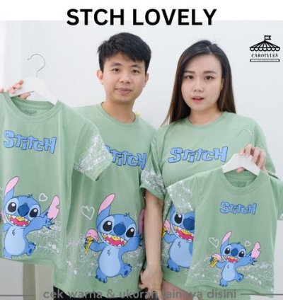 CAROTYLES Kaos Wanita Stitch lovely Lengan Pendek Katun - STCH LOVEL SAGE, Baby S
