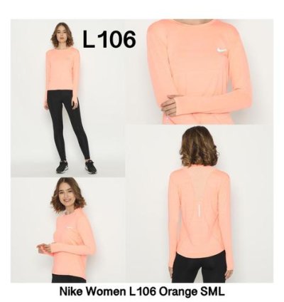 Kaos Lengan Panjang Dri-Fit Olahraga Wanita NIKE L106 - Orange, S