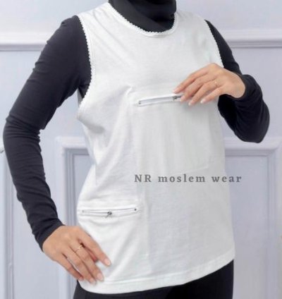 kaos dalem wanita singlet berkantong haji umroh - Putih, M