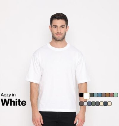 Coop Design - Aezy Aerotech Kaos Katun Oblong Polos Oversize Airism Pria Basic Kain Nyaman - White, M