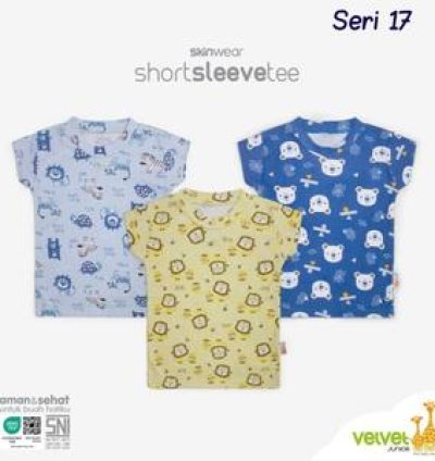 [SML/LB/2/3] 3pcs - Kaos Oblong Velvet Junior Lengan Pintar Full Print - Seri 17, S