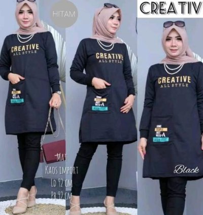 TUNIK KAOS WANITA TERBARU - HITAM, M