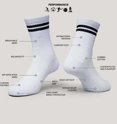 VOTED VELOCITY Series – White Strip Black - Kaos Kaki Olahraga Performance | Grip Stabil, Anti-Bau, Breathable | Gym, HIIT, Functional Training - L