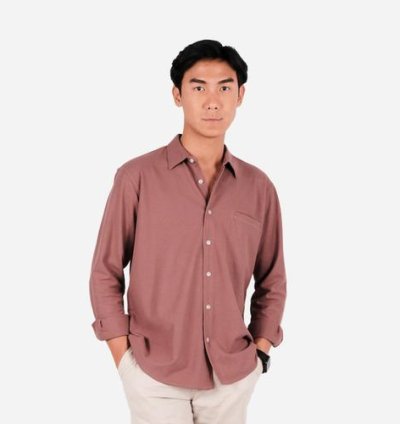 Cottongo Kemeja Pique Panjang Dusty Pink - M