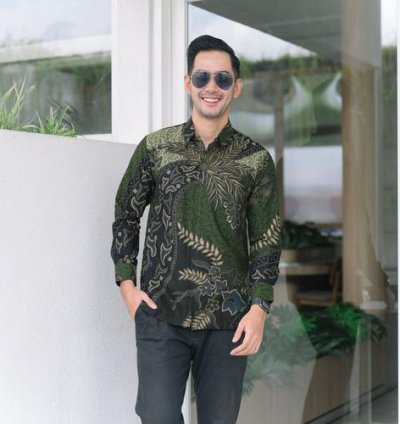 kemeja batik pria lengan panjang warna hijau terbaru 2023 - Hijau, XXXXL/5L