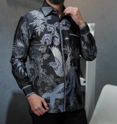 Baju Kemeja Batik Pria Motif Tulis Seperti ATBM SUTRA Pesta BX01 - SANDIAGA SMOCK, XS