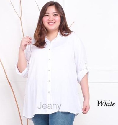 Kemeja Wanita Super Big Size Warna Putih Bersih Kantor Kampus Polos
